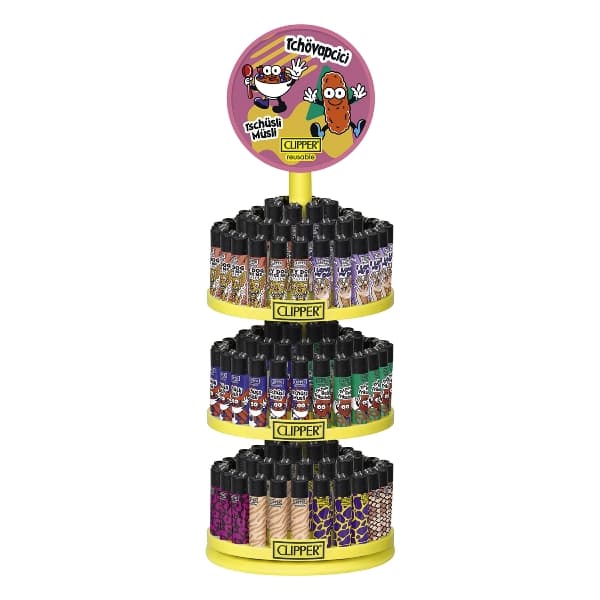 Display Feuerzeug Stein CLIPPER Carrousel Mainstream 33 Inhalt 144 St – Einzelpackung – Produktabbildung