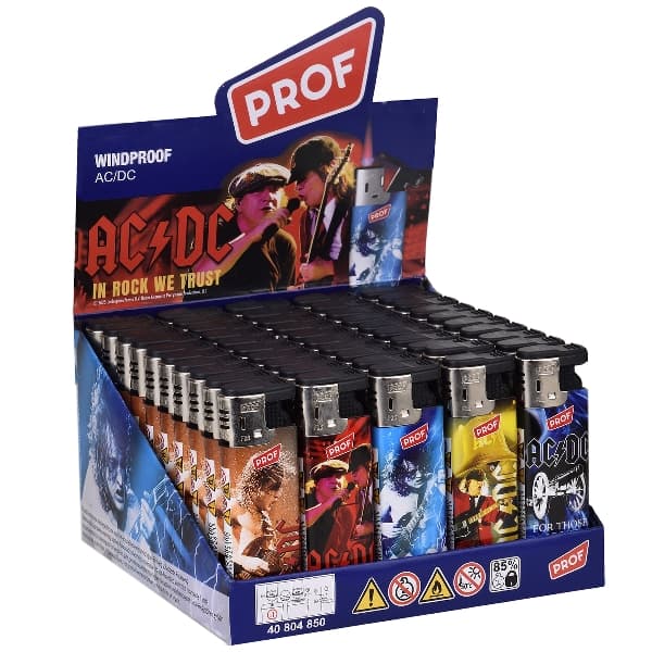 Einwegfeuerzeug Jet PROF AC/DC Steller mit 50 Stück 5 Designs sortiert – Einzelpackung – Produktabbildung