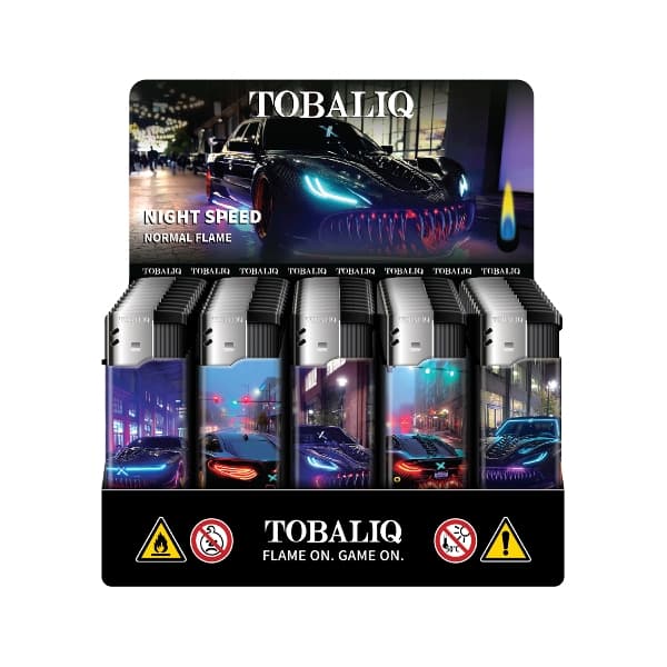 Einwegfeuerzeug Piezo TOBALIQ Night Speed Steller mit 50 Stück – Einzelpackung – Produktabbildung