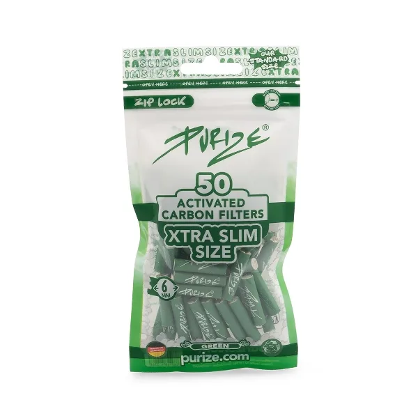 PURIZE Ø 6 mm Aktivkohle XTRA Slim Size Grün 50 Stück – Produktabbildung